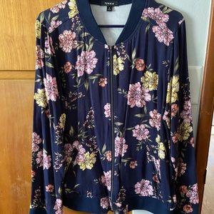 Torrid Blue floral twill bomber jacket sz 2